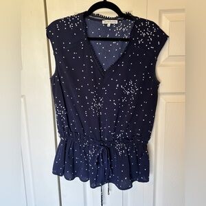 Heartloom Navy Polka Dot Peplum Drawstring Top